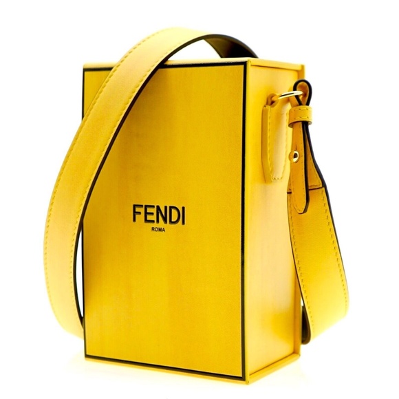 Fendi Shoulder Bag Vertical Box Yellow Logo Leather New - Picture 2 of 5